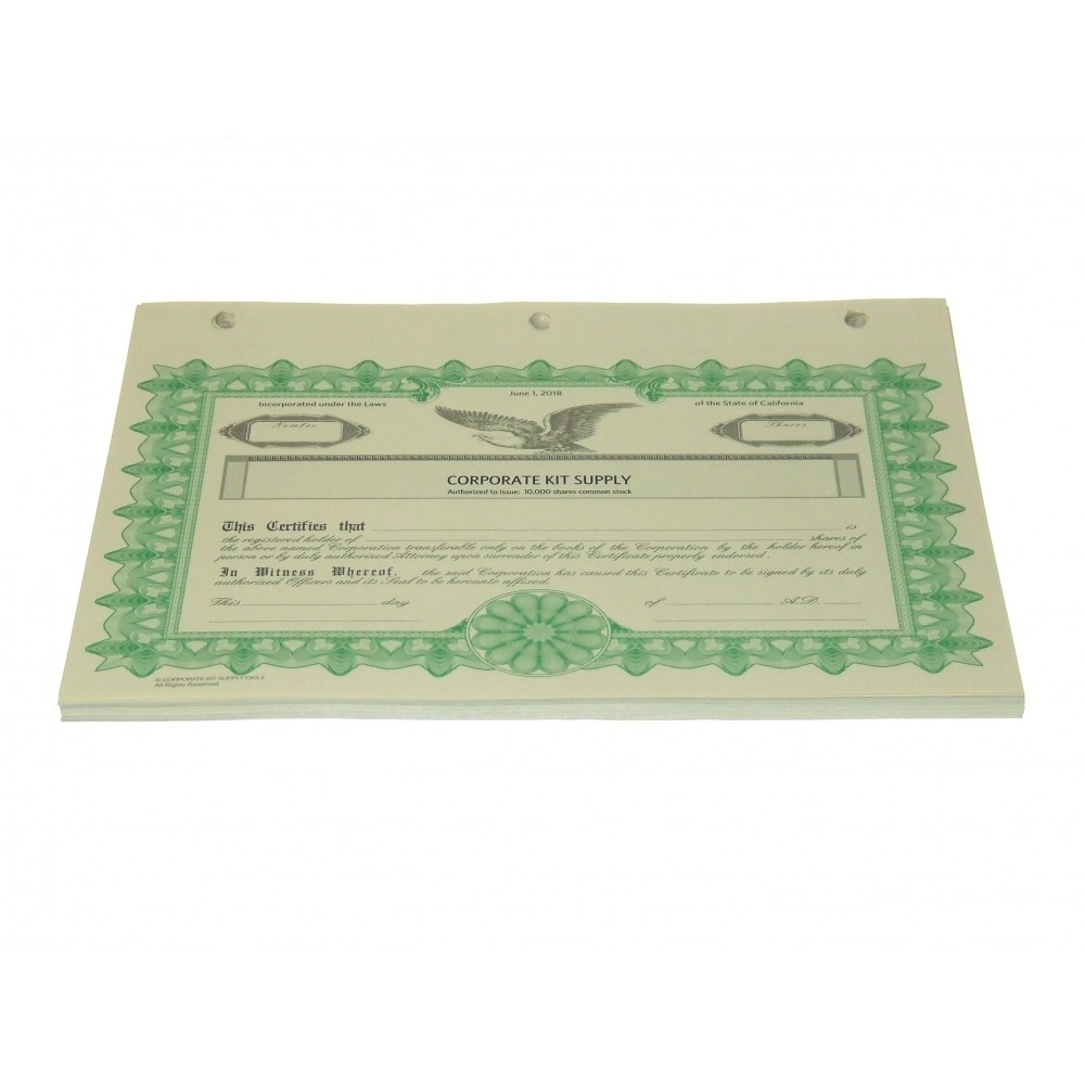 Stock Certificates - CKS Series Green color